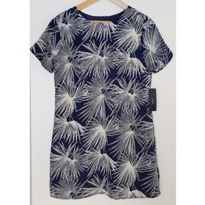 Navy blue palm leaf shift dress